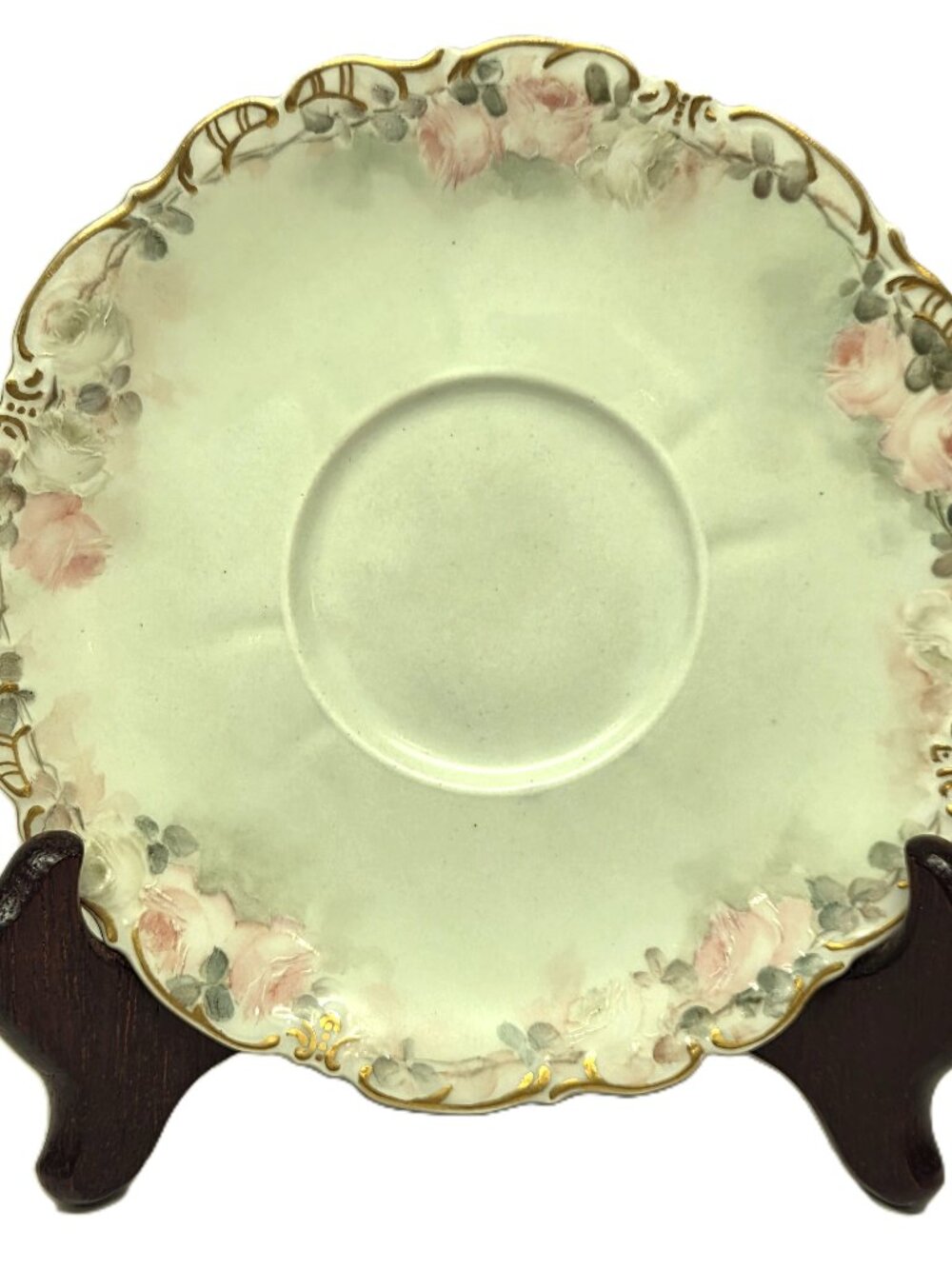 Limoges Green Saucer Rose Trinket Dish Vtg France CA Charles Ahrenfeldt Depose